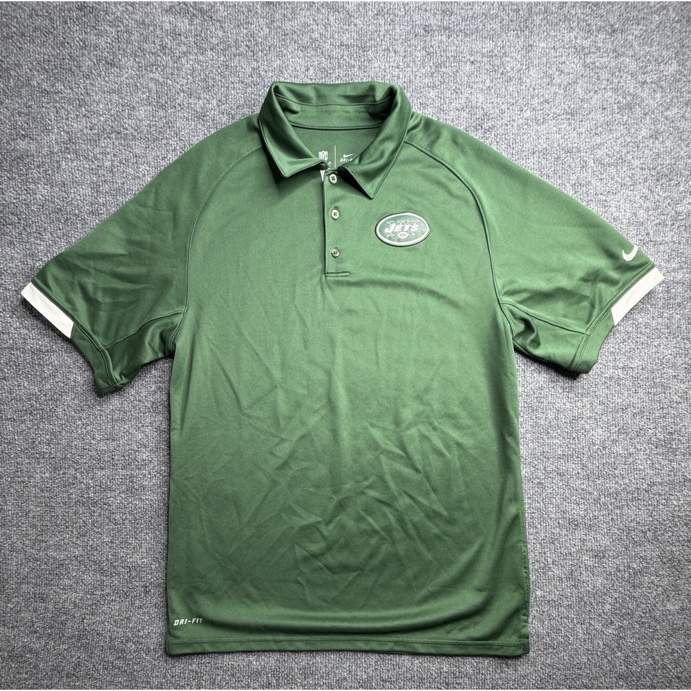 New York Jets Polo Shirt Mens Small Green NFL Football Nike Dri Fit Training
